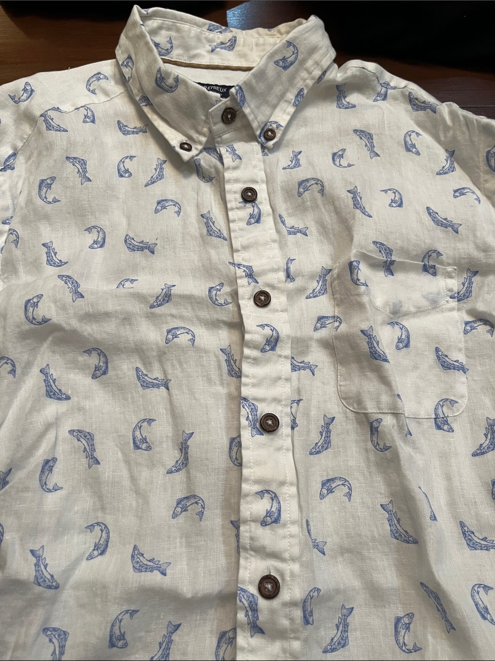 Daniel Cremieux Cream Button-Down Shirt with Blue Fish Print